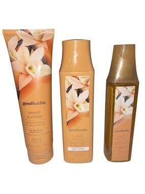 Goodbaths Sweet Sunday Almond Flower & Warm Vanilla Body Scrub Lotion Set of 3